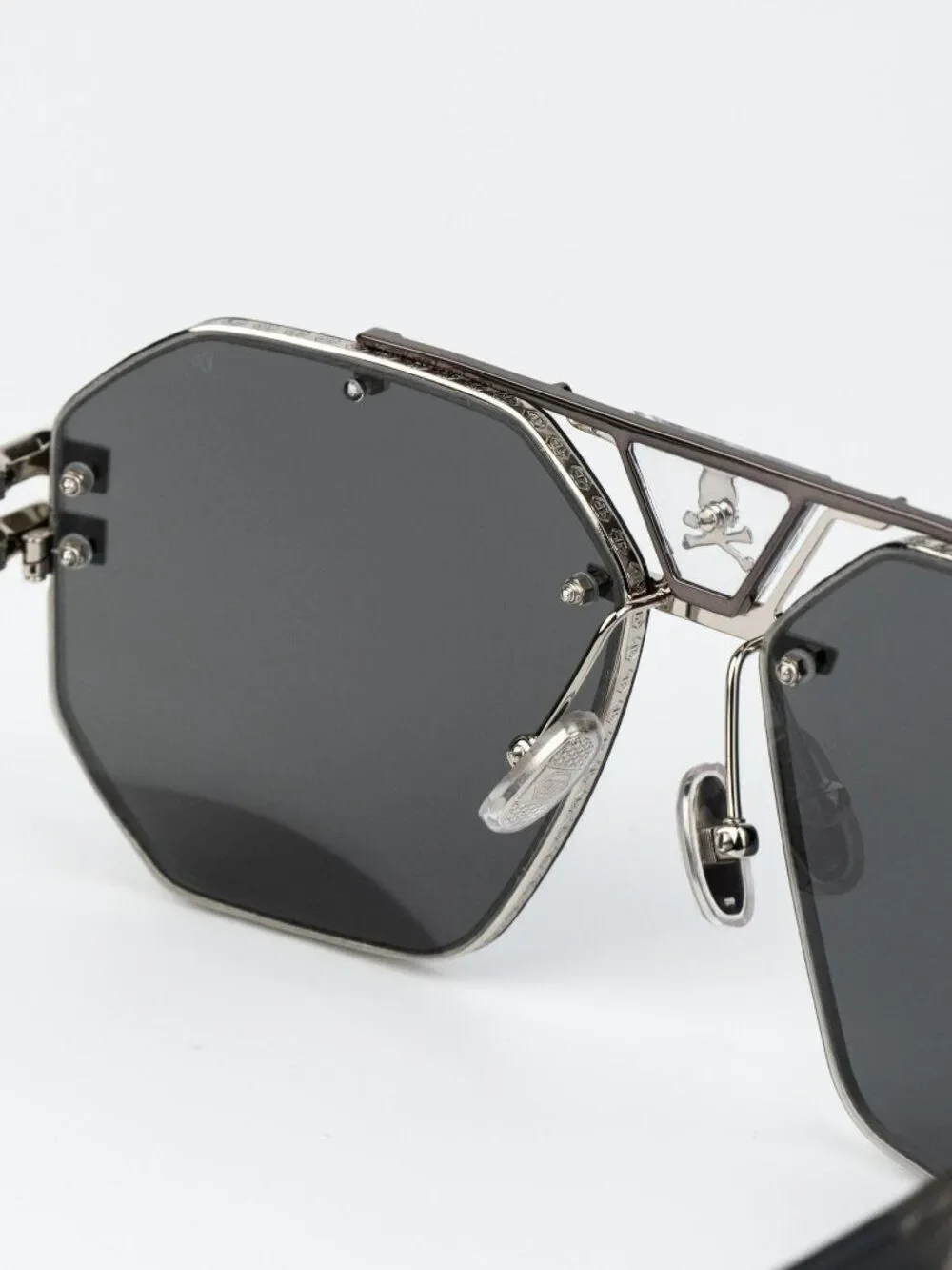 Philipp Plein Men Sunglasses Palladium Smoke Silver Mirror Pilot SPP077V 523X